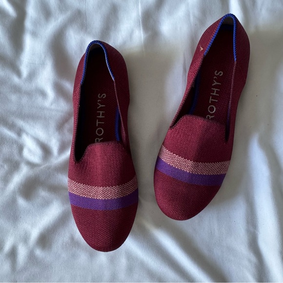 Rothy’s The Loafer Burgundy Garnet Reflective Stripe Flat Shoes - Picture 3 of 7